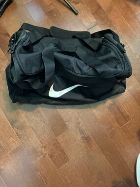 Nike Black Duffel Bag with White Swoosh - Men's Gym & Travel
